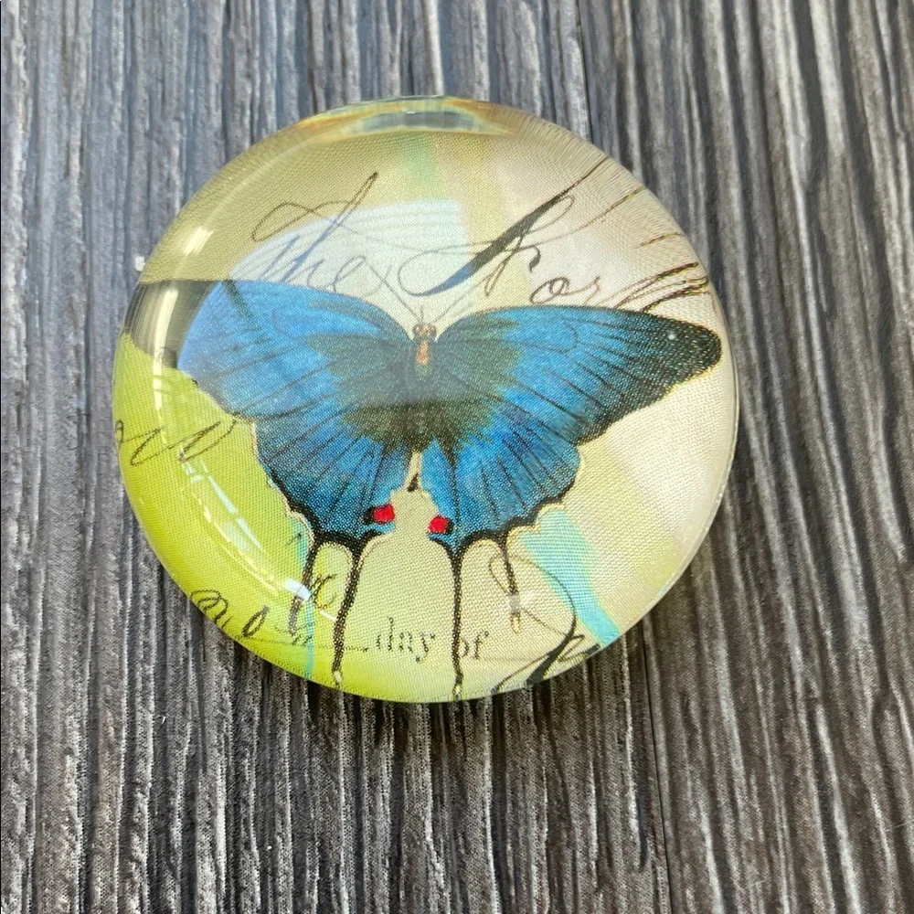 Colorful Butterfly Print Round Glass Magnets Set of 6